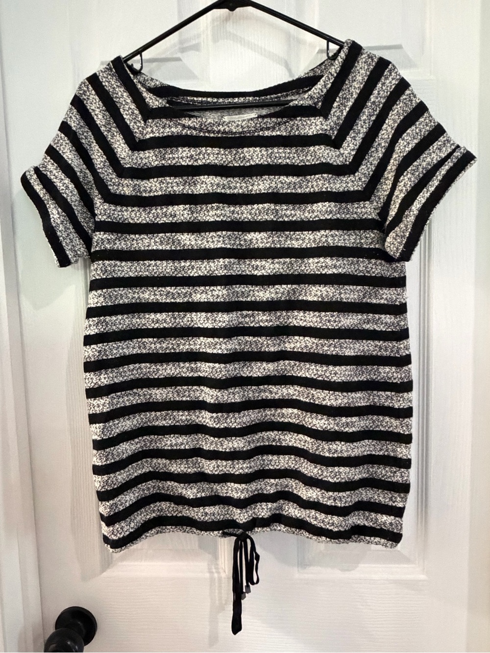 Lou & Grey Black and White Striped Short-Sleeve Drawstring Top